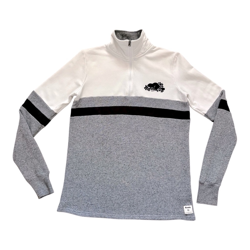 Roots Tri-Coloured Half Zip Logo Swearshirt Size Xsmall - Picture 2 of 10